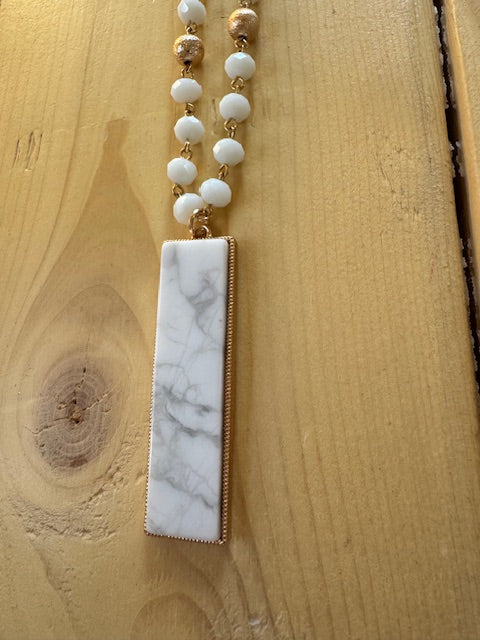 White Marble Rectangle Pendant Necklace