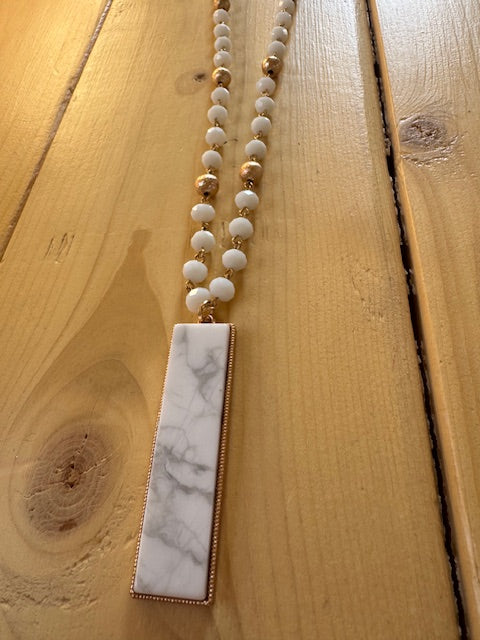 White Marble Rectangle Pendant Necklace