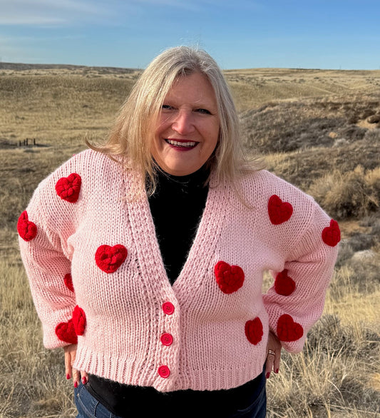 Knit Cardi with Bubble Hearts