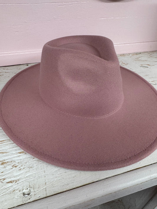 Wide Brim Felt Hat - Blush Rose