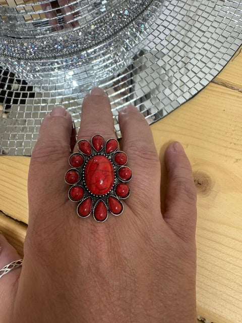 Red Concho Stretch Ring