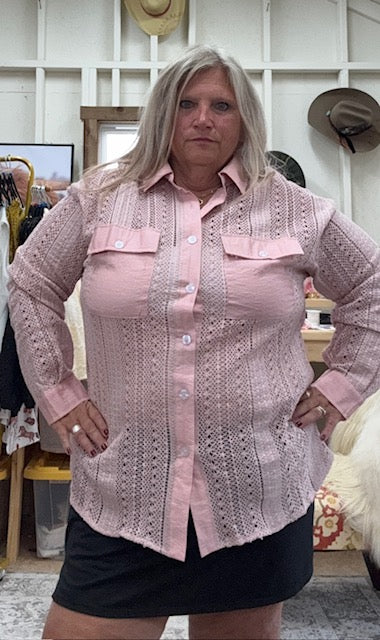 Blush Pink Lace Button Up