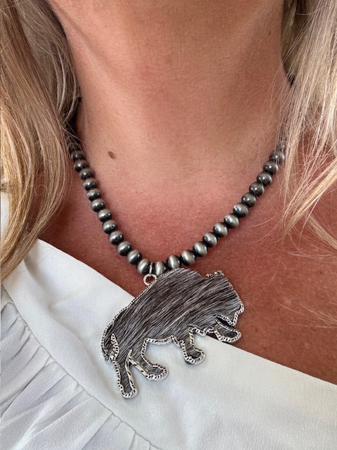 Cowhide Bison Pendant Necklace