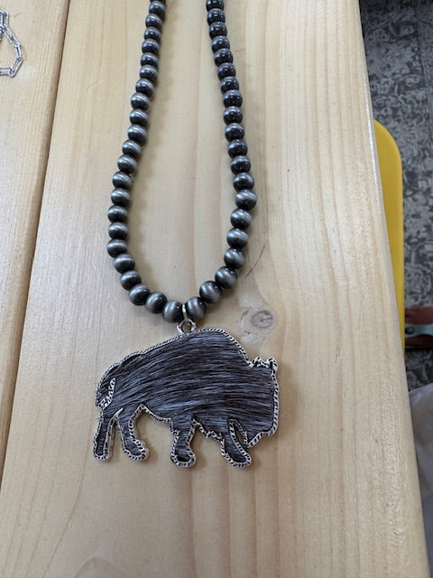 Cowhide Bison Pendant Necklace