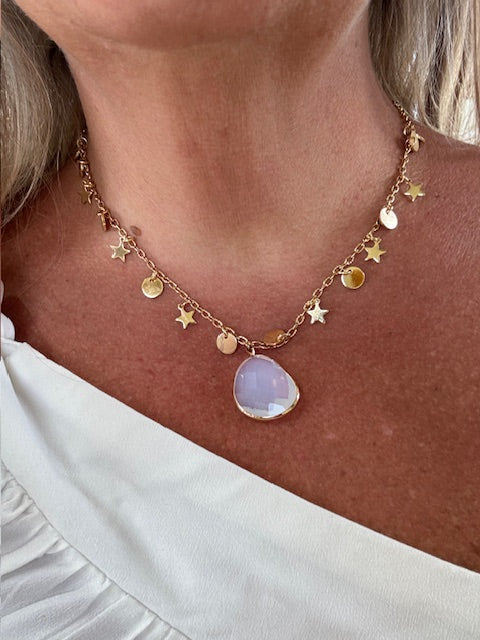 Gold Chain with White Stone Pendant