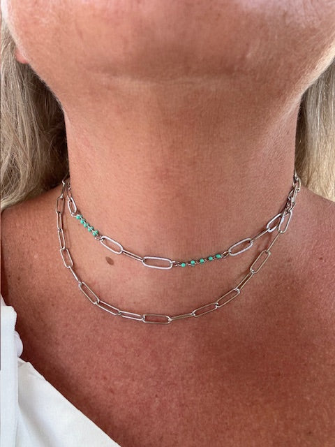 Turquoise Beaded Double Chain Necklace