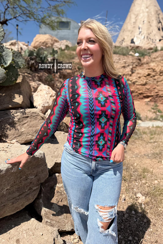 Aztec Print Mesh Top