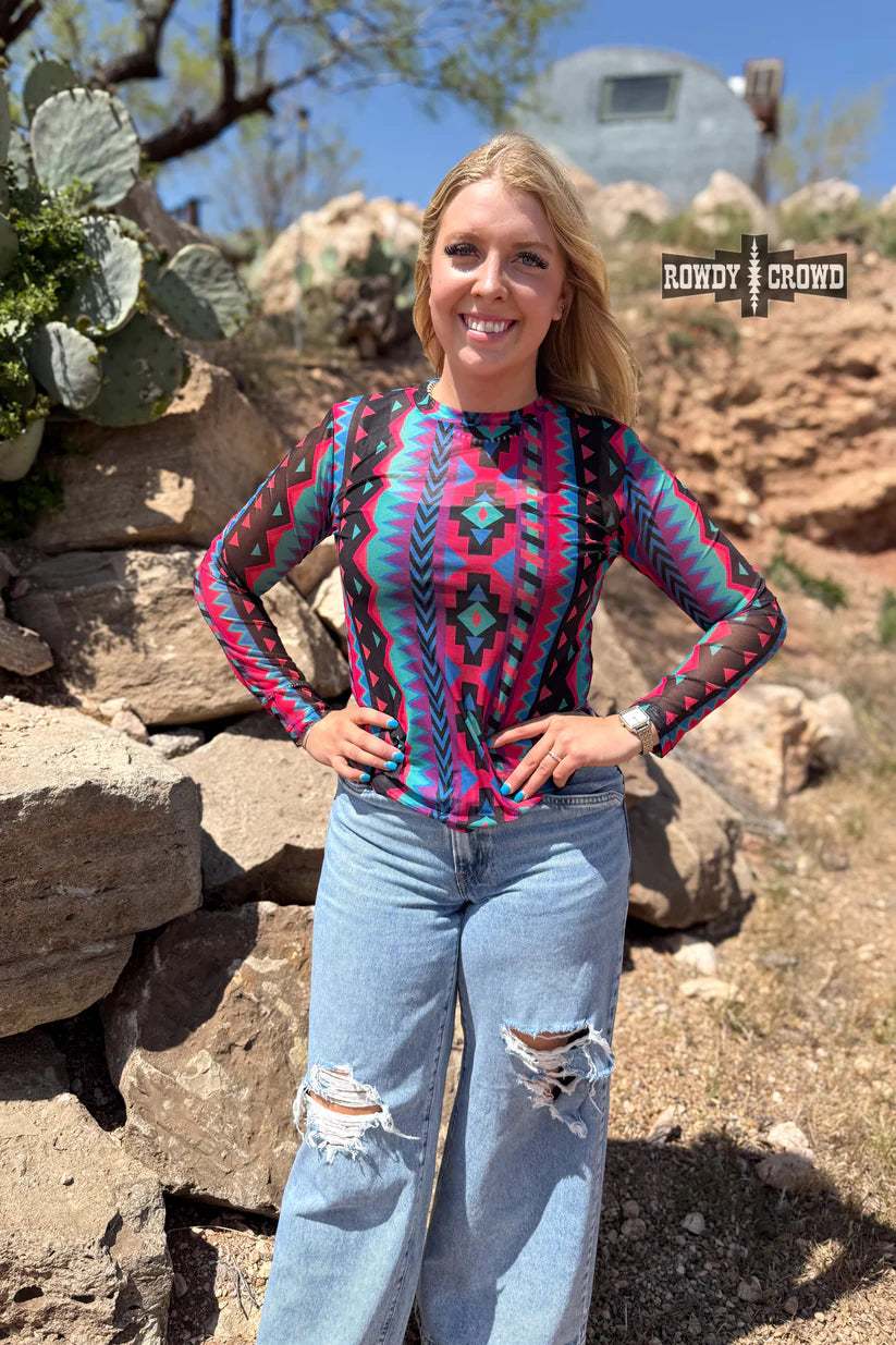Aztec Print Mesh Top