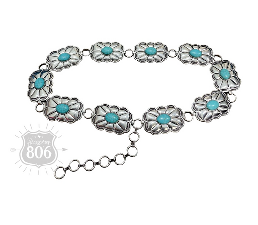 Turquoise Round Edge Rectangle Concho Belt