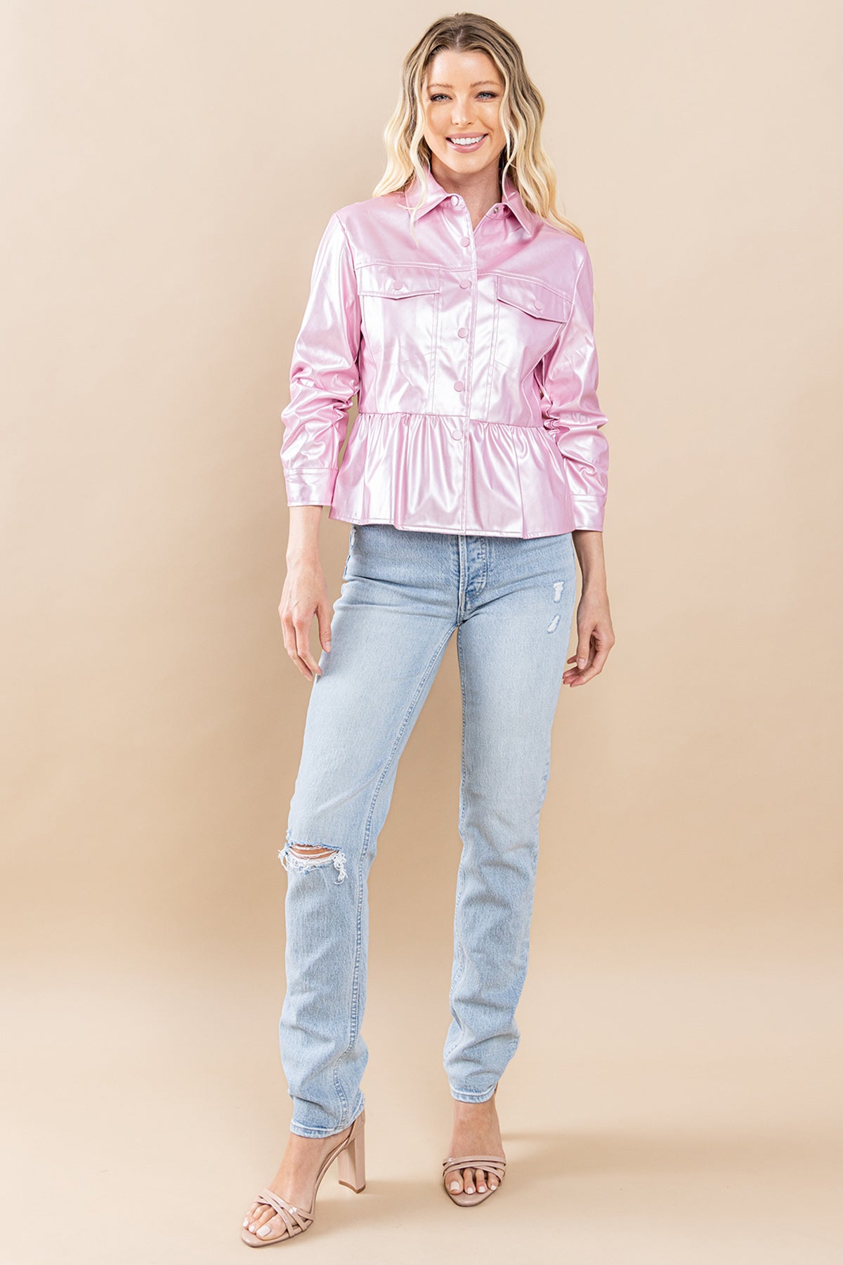 Cropped Ruffle Jacket - Pink