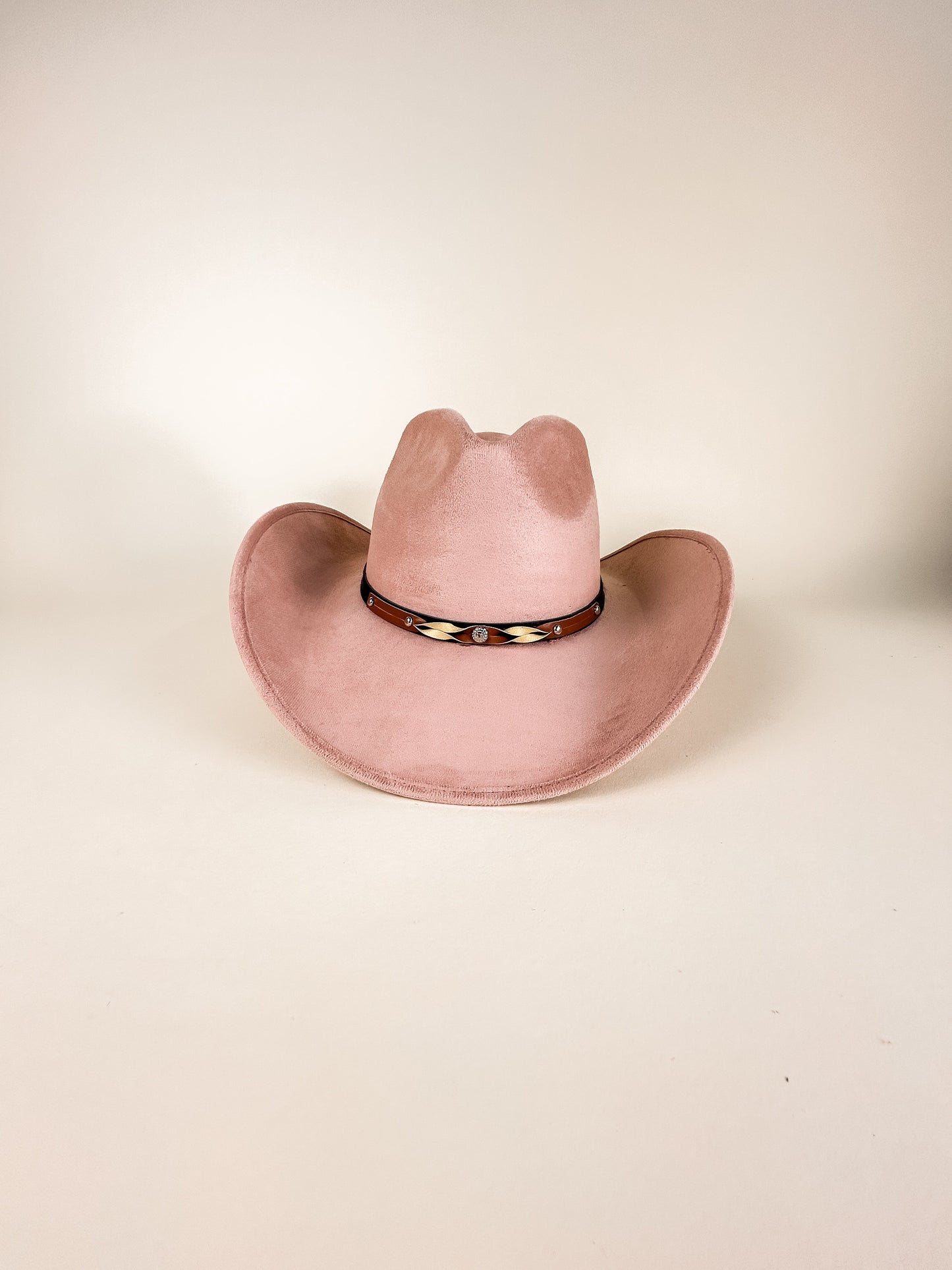 Santa Fe Vegan Suede Cowboy Rancher Hat - Pale Dusty Pink