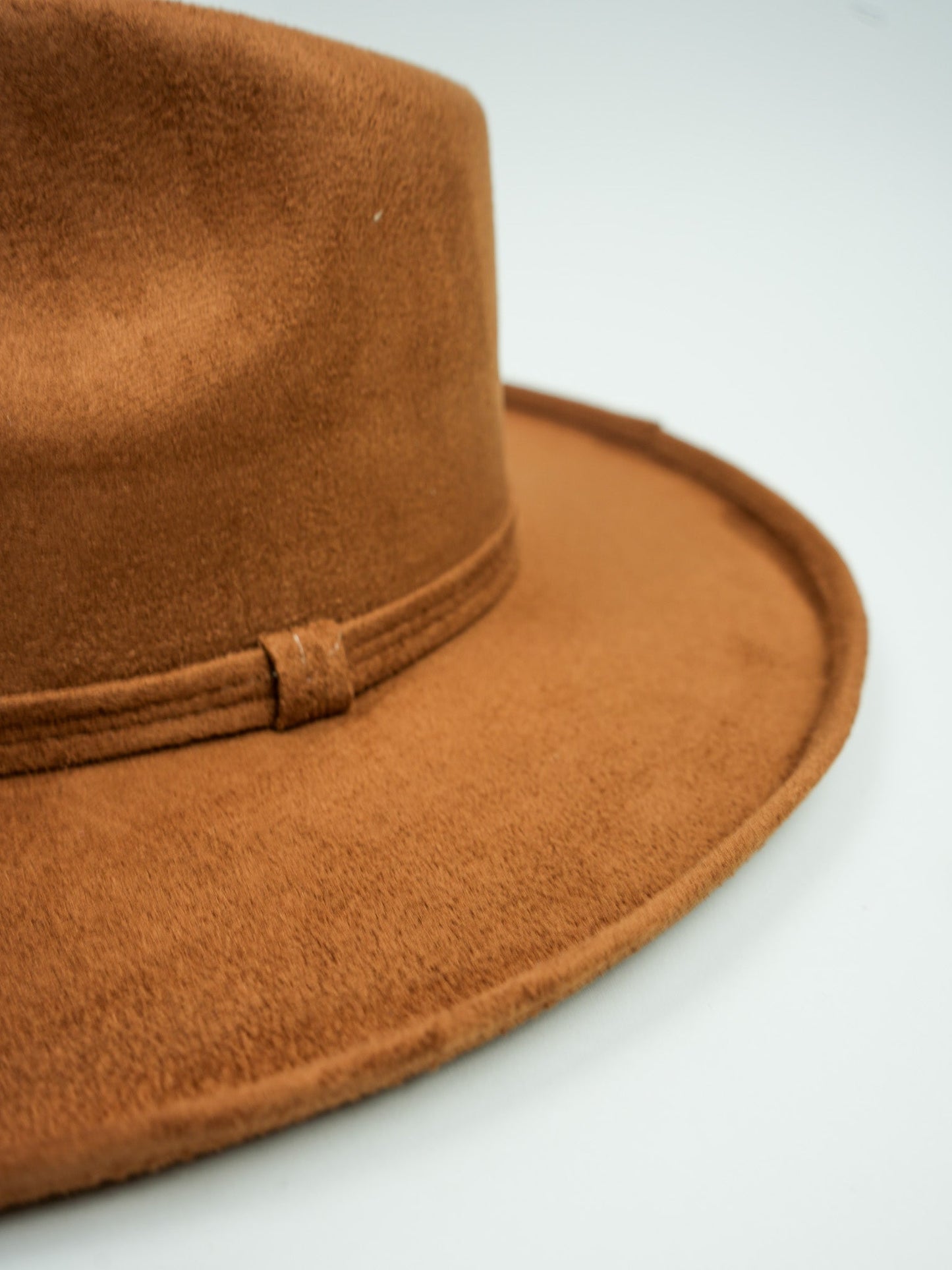 Vegan Suede Rancher Hat with Pencil Brim - Caramel