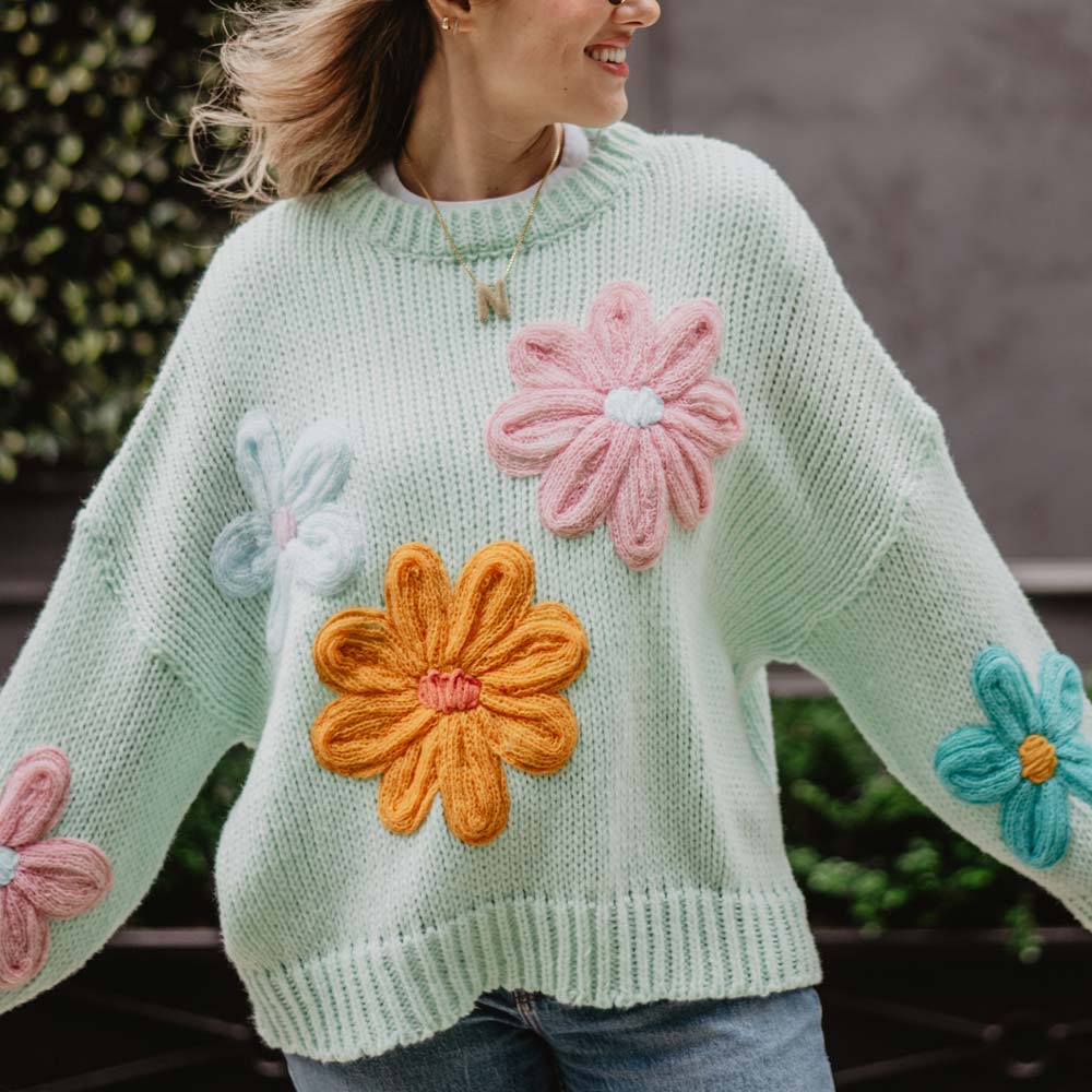 Mint Flower Oversized Sweater