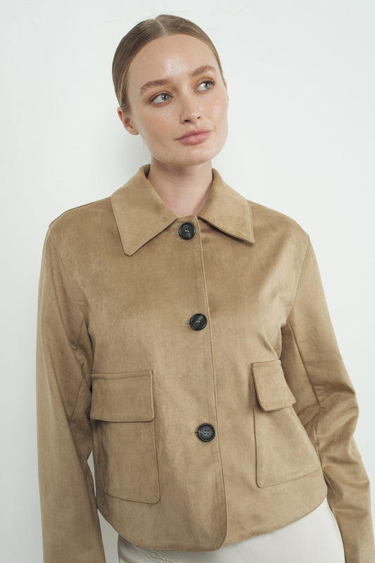 FAUX SUEDE COLLARED SHORT JACKET