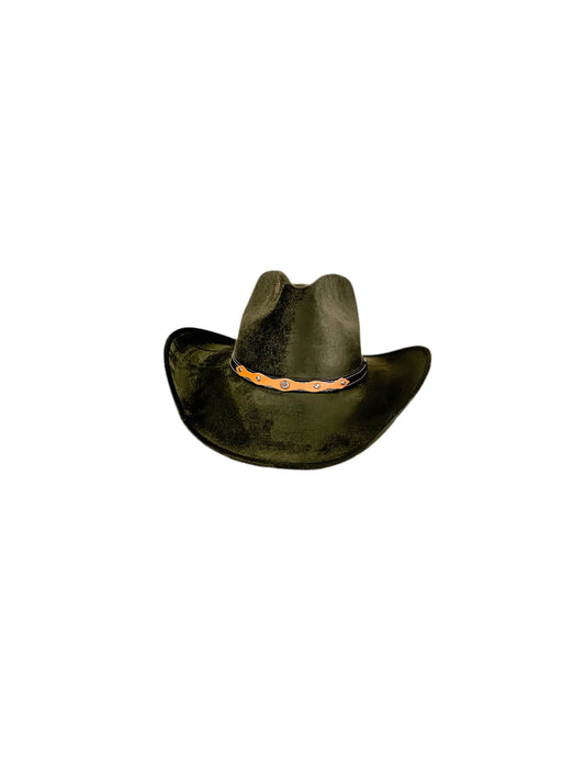 Santa Fe Vegan Suede Cowboy Hat - Olive Green