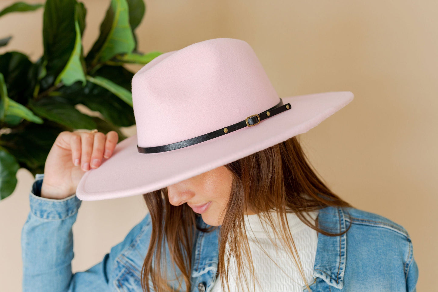 Wide Brim Felt Hat - Blush Pink