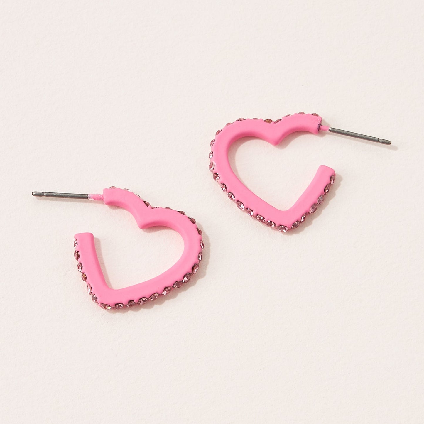 Matte Color Coating Heart Hoop Earrings with Pave Stone