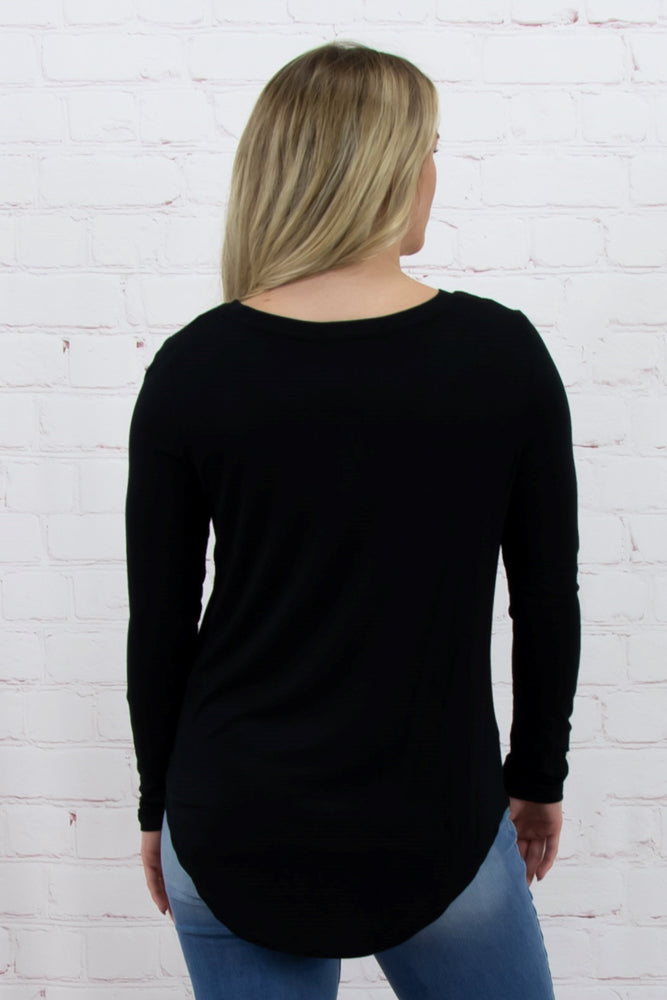 Crew Neck Long Sleep Black Tee