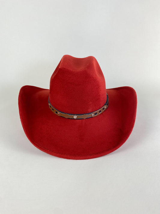 Austin Vegan Suede Cowboy Hat - Lipstick Red