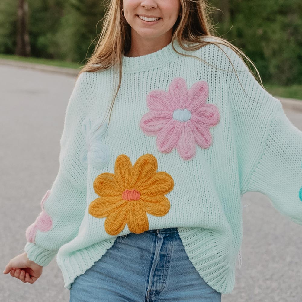 Mint Flower Oversized Sweater