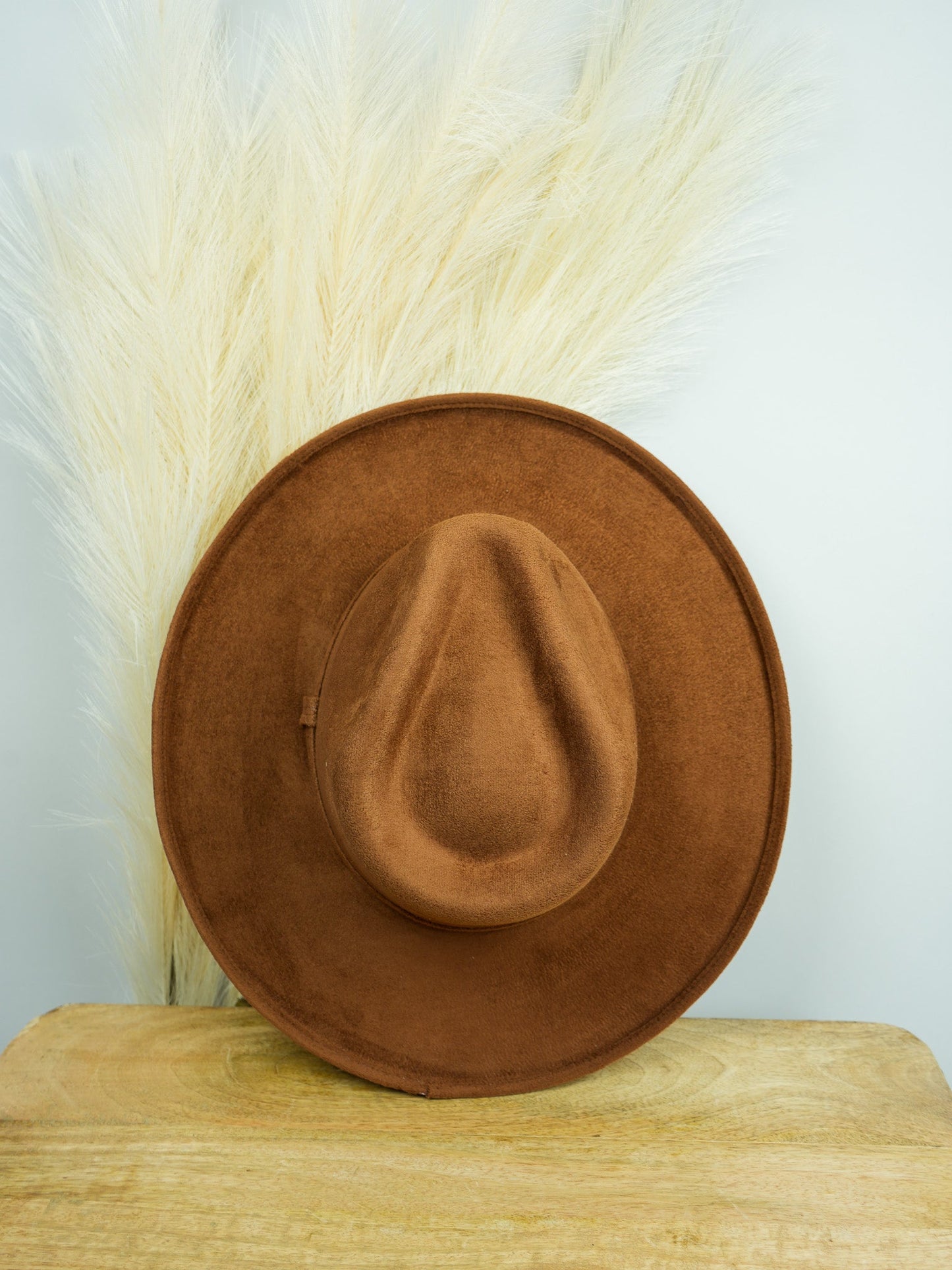 Vegan Suede Rancher Hat with Pencil Brim - Caramel