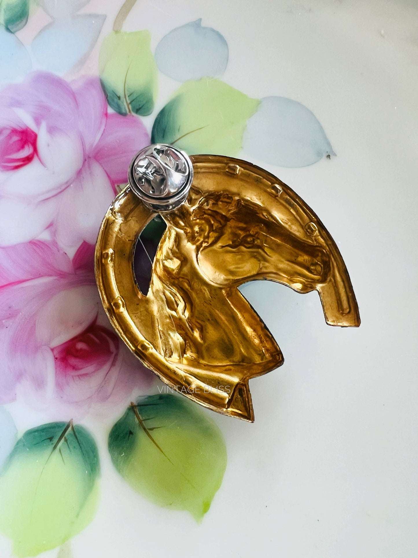 Brass Patina Horse Head Horseshoe Hat Pin Hat Bar