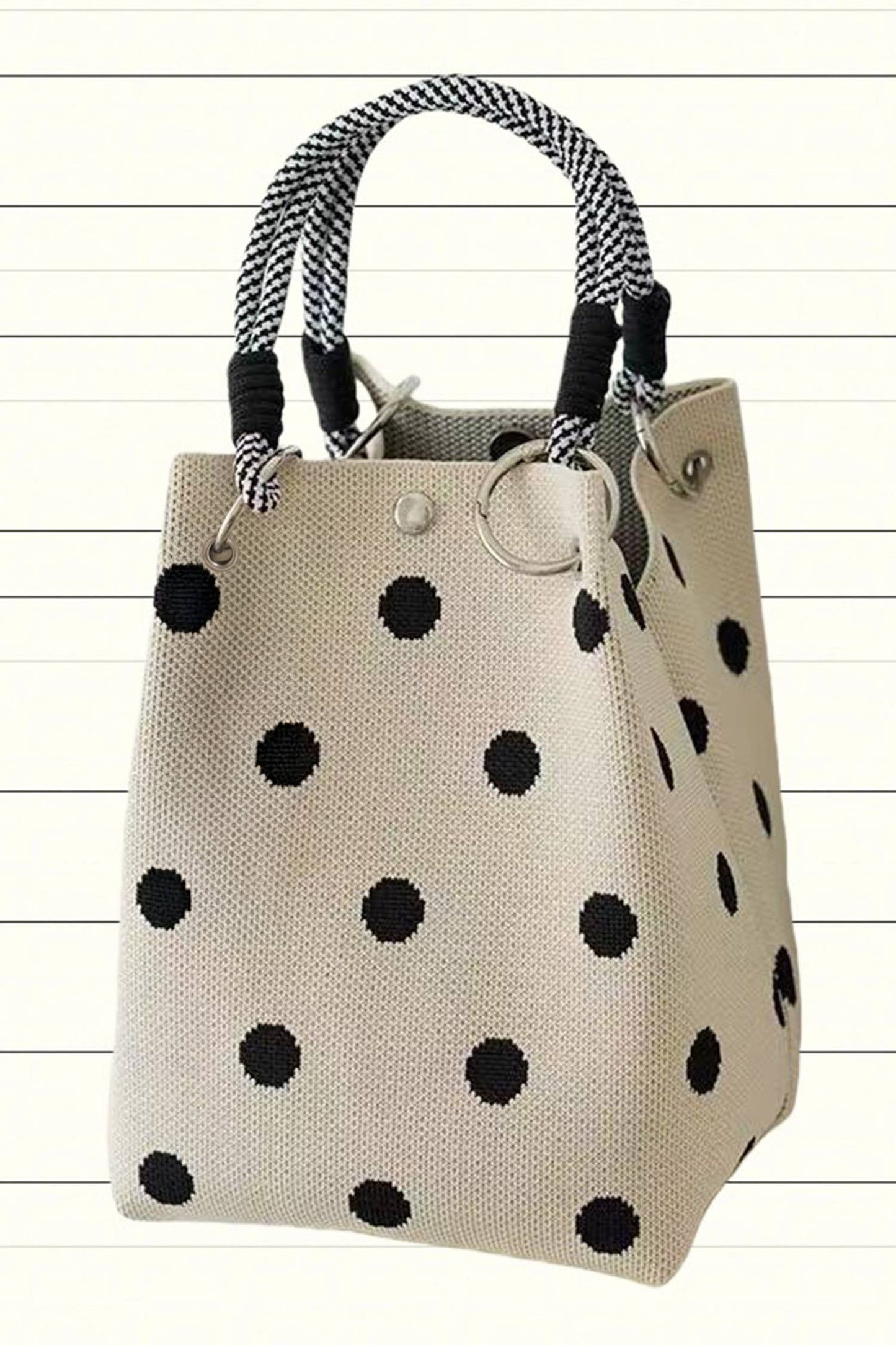 Polka Dot Print Rope Handle Small Square Tote