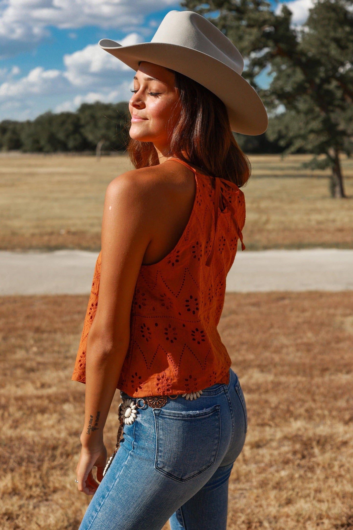 Rust Eyelet Top