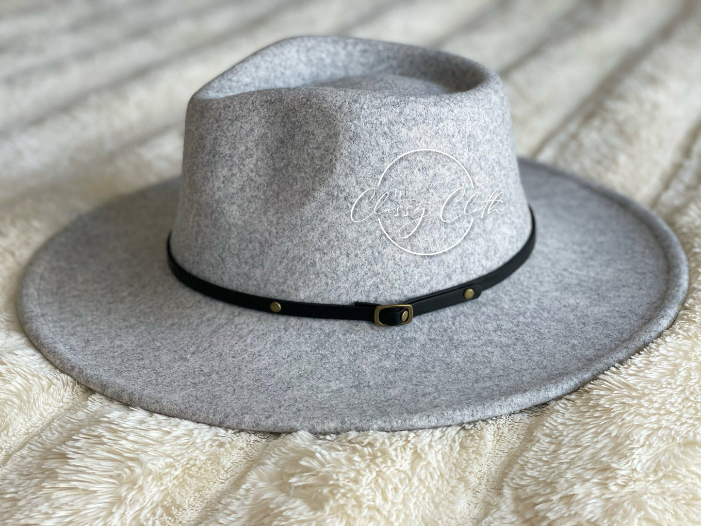 Wool Blend Wide Brim Western Hat - Grey
