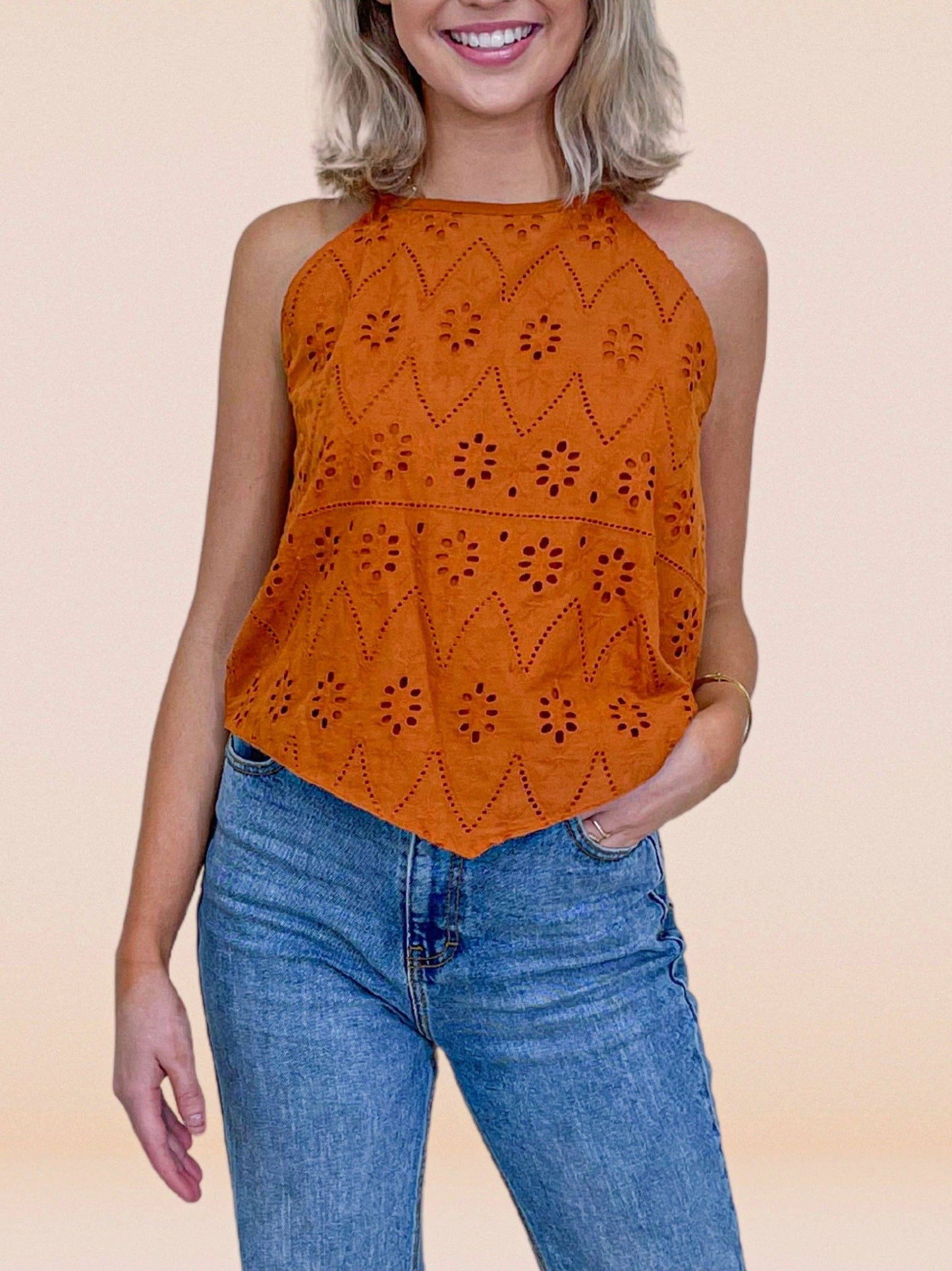 Rust Eyelet Top