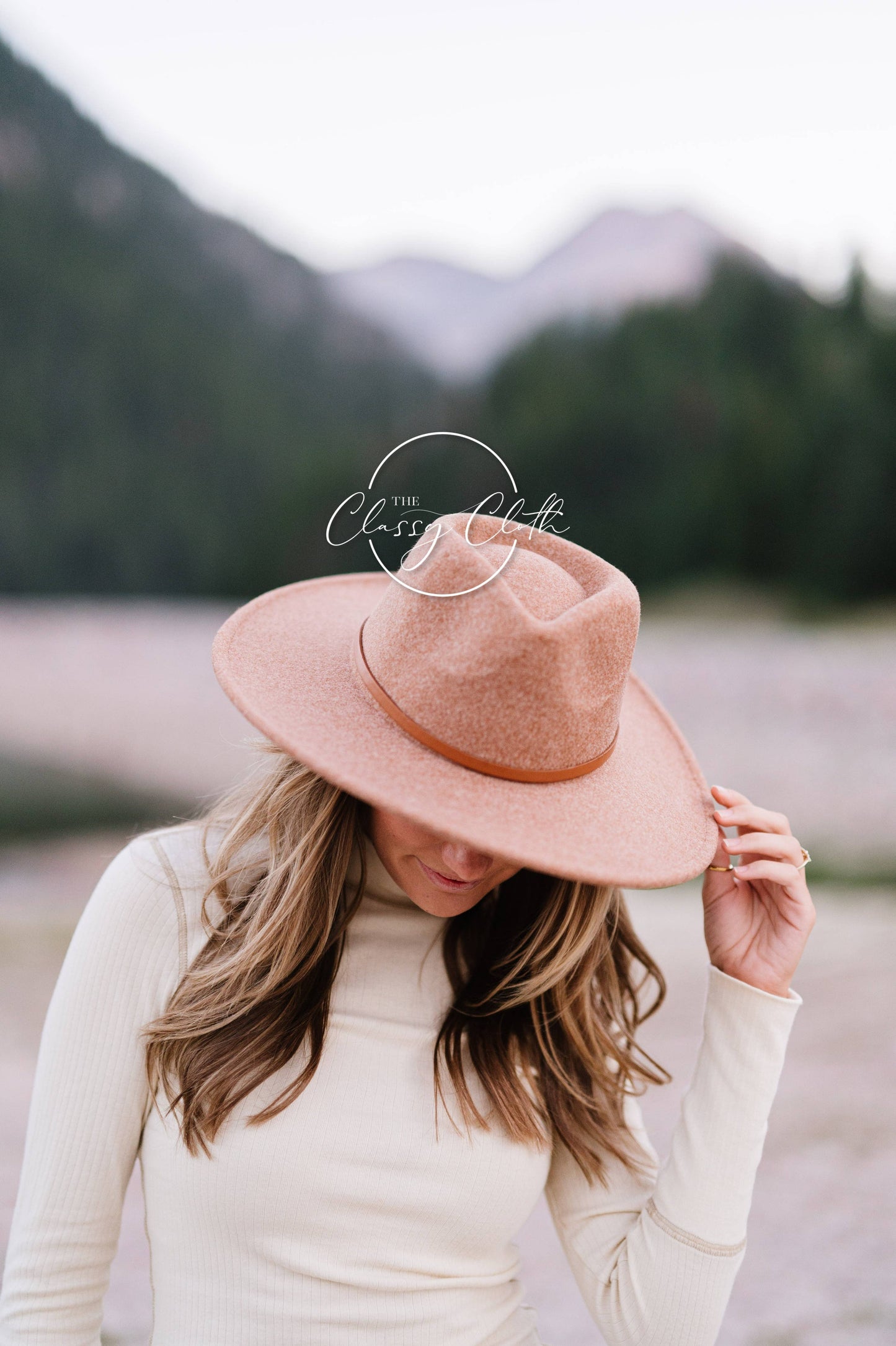 Wool Blend Wide Brim Western Hat - Camel