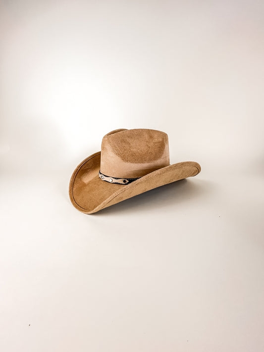 Santa Fe Vegan Suede Cowboy Rancher Hat - Cappuccino