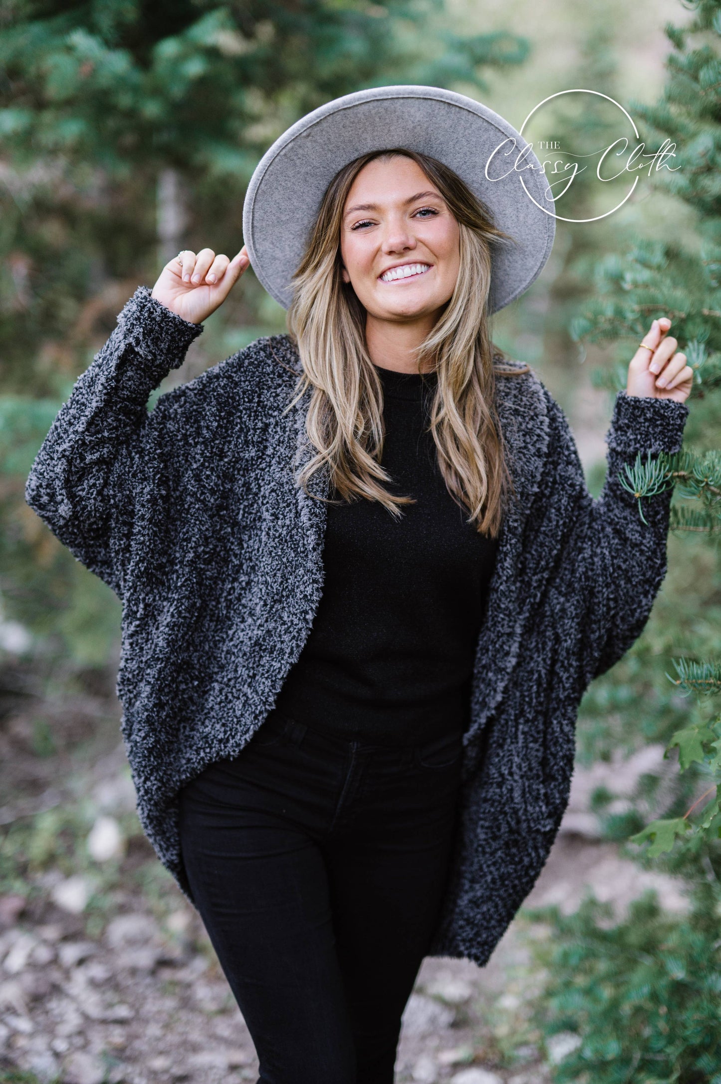 Wool Blend Wide Brim Western Hat - Grey