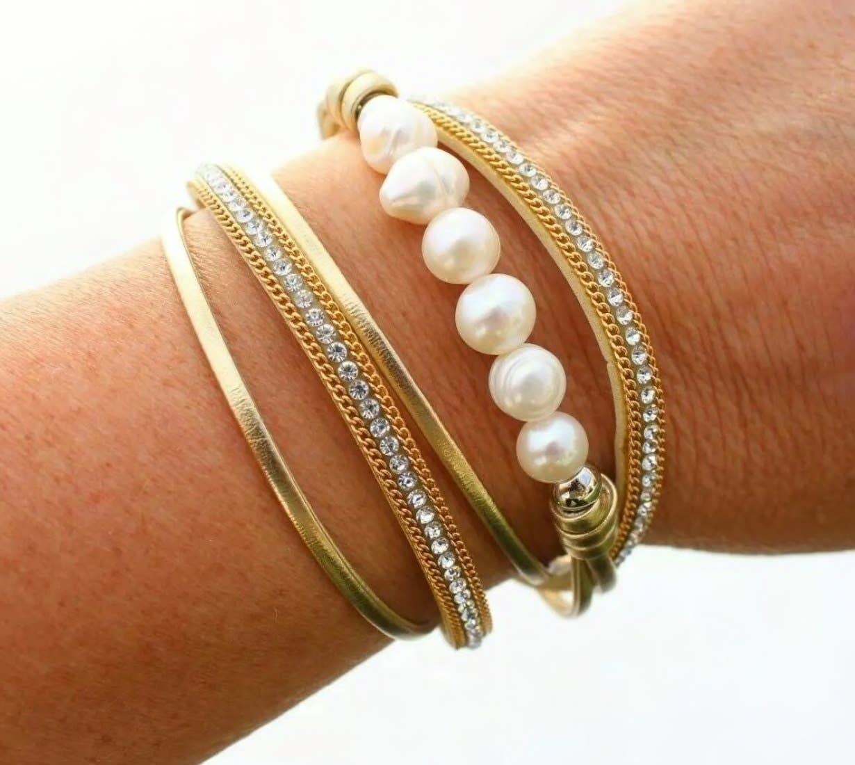 Pearl Wrap Crystal Bracelets (Silver or Gold)