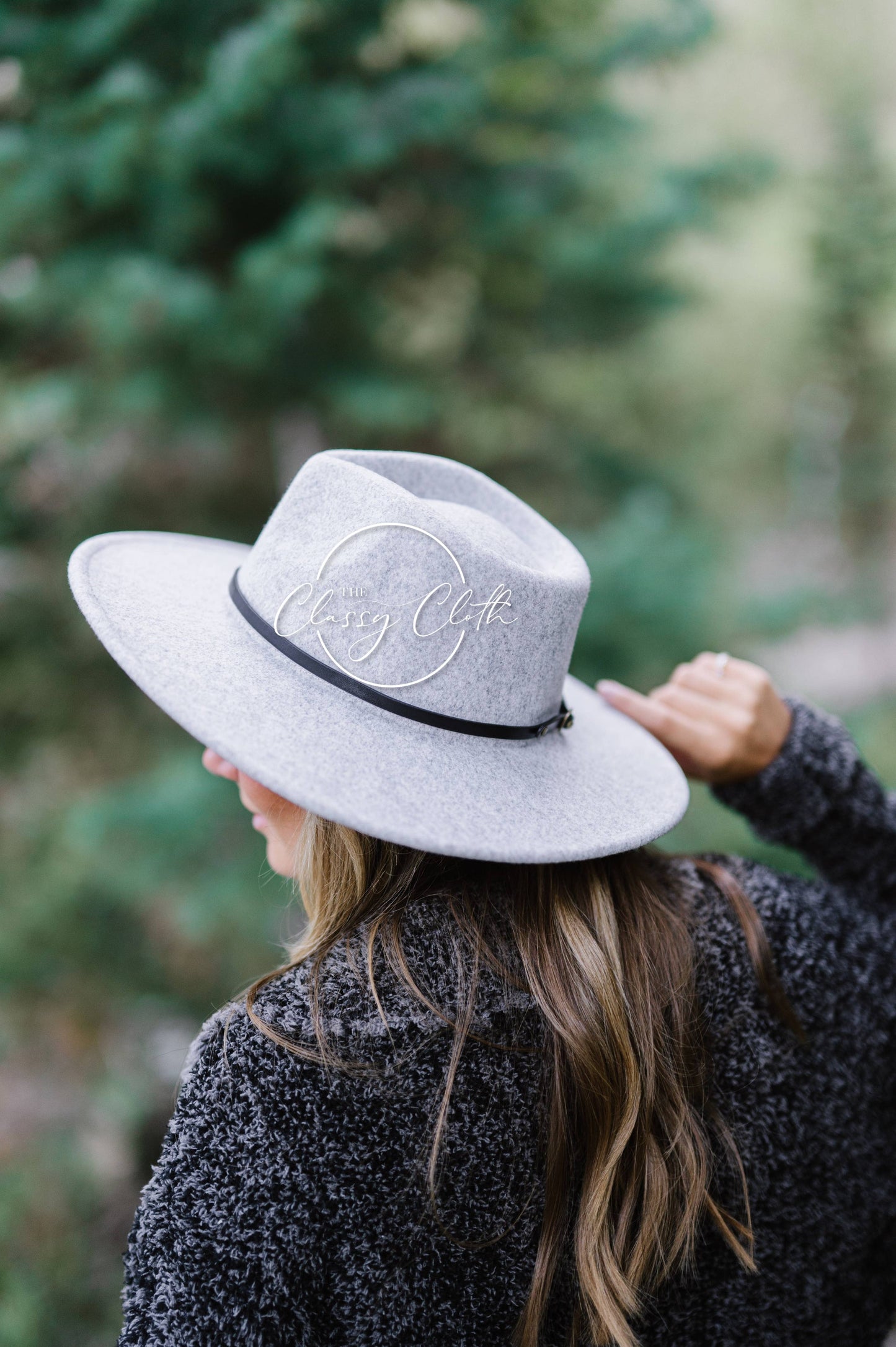 Wool Blend Wide Brim Western Hat - Grey