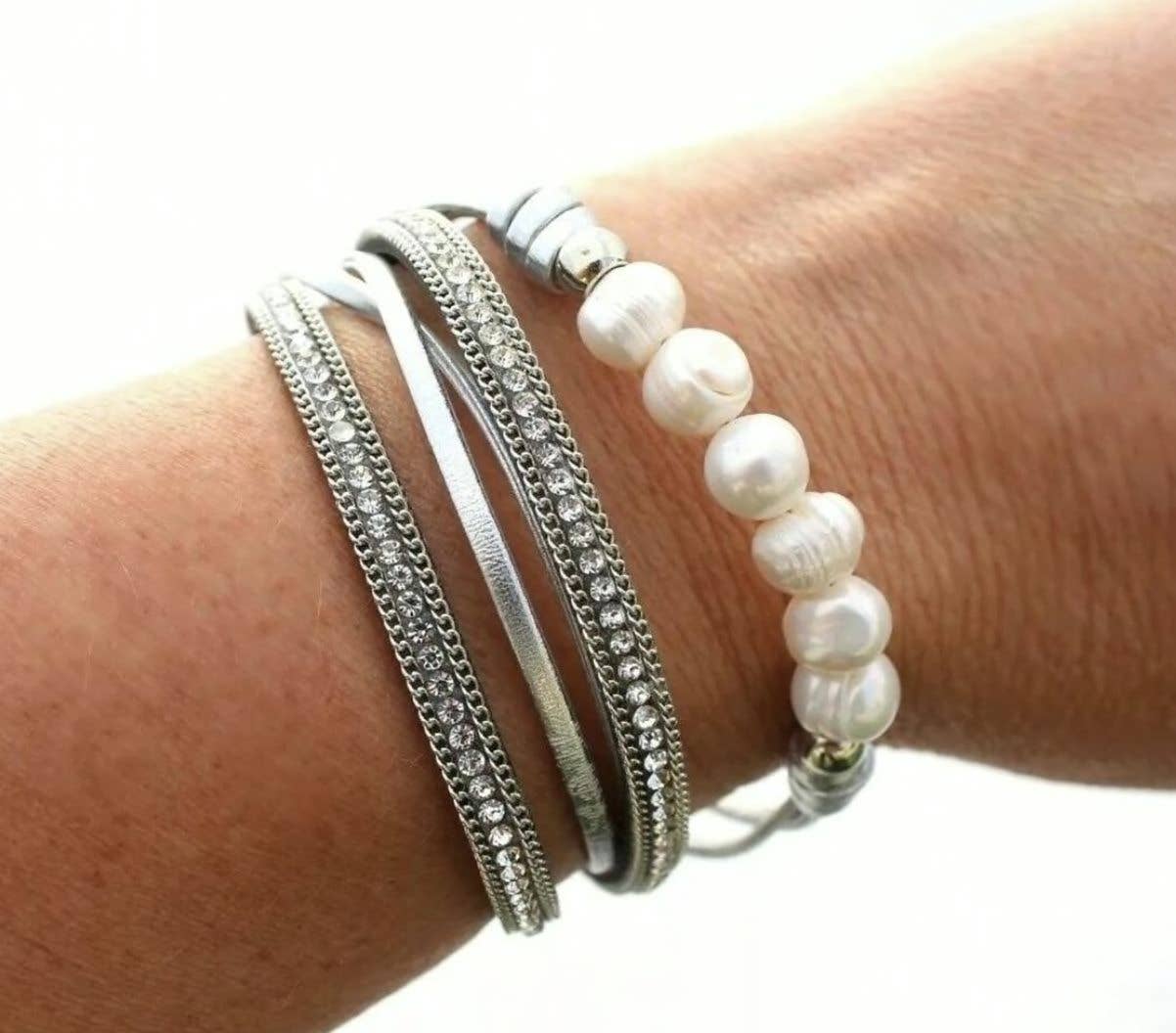 Pearl Wrap Crystal Bracelets (Silver or Gold)