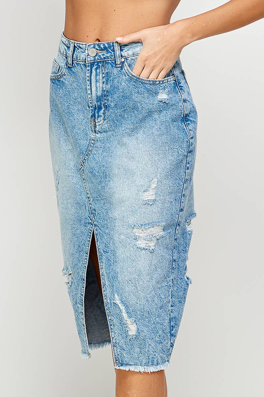 Distressed Denim Skirt