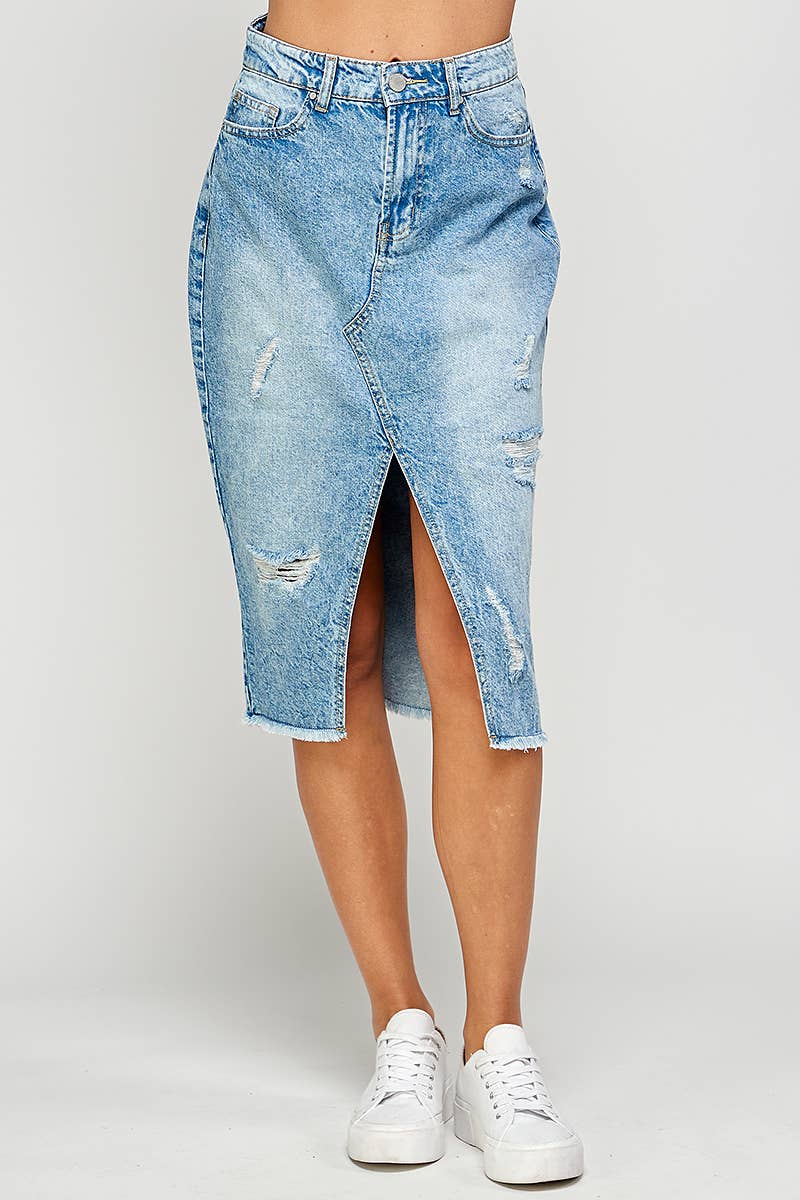 Distressed Denim Skirt