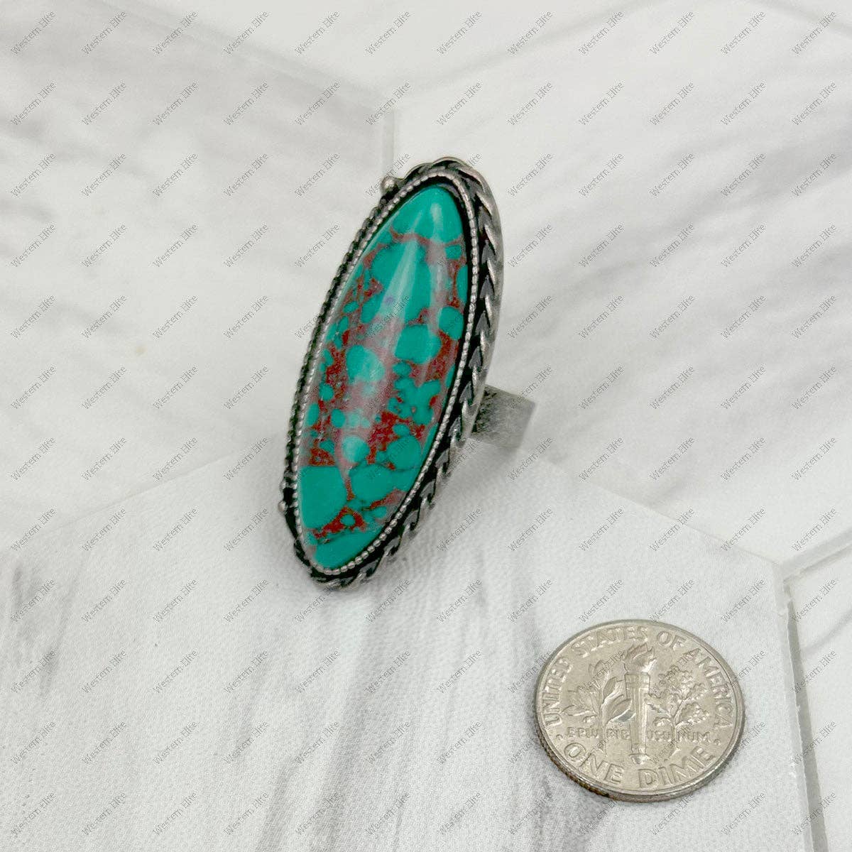 Silver-Tone with Green  Oval Stone Adjustable Ring