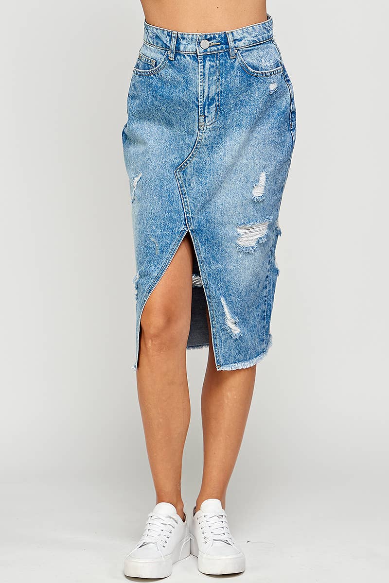 Distressed Denim Skirt