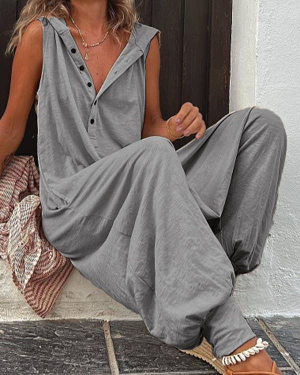 Grey Hooded Sleeveless Jumpsuit
