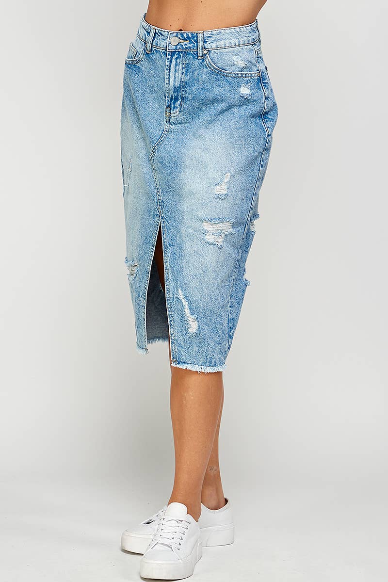Distressed Denim Skirt