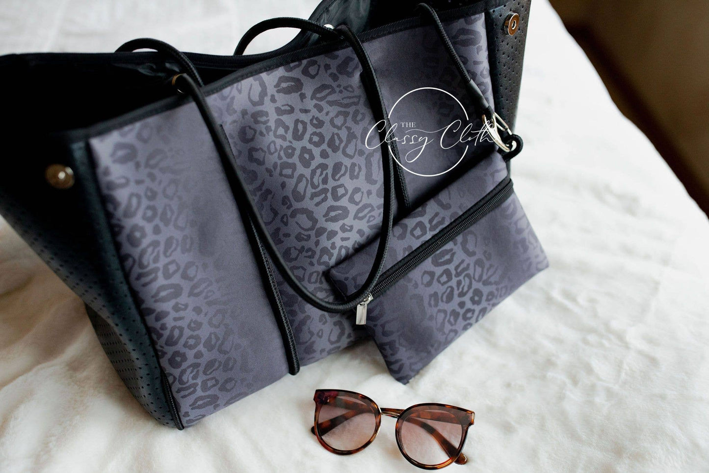 Neoprene Carryall Tote - Black Leopard
