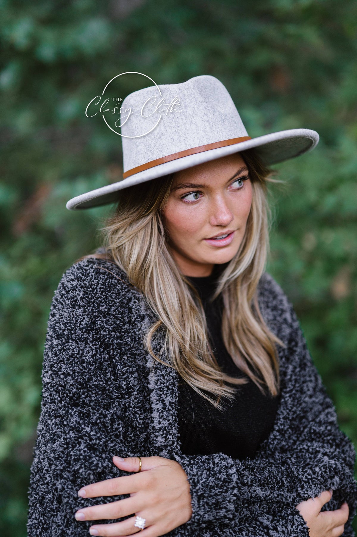 Wool Blend Wide Brim Western Hat - Grey