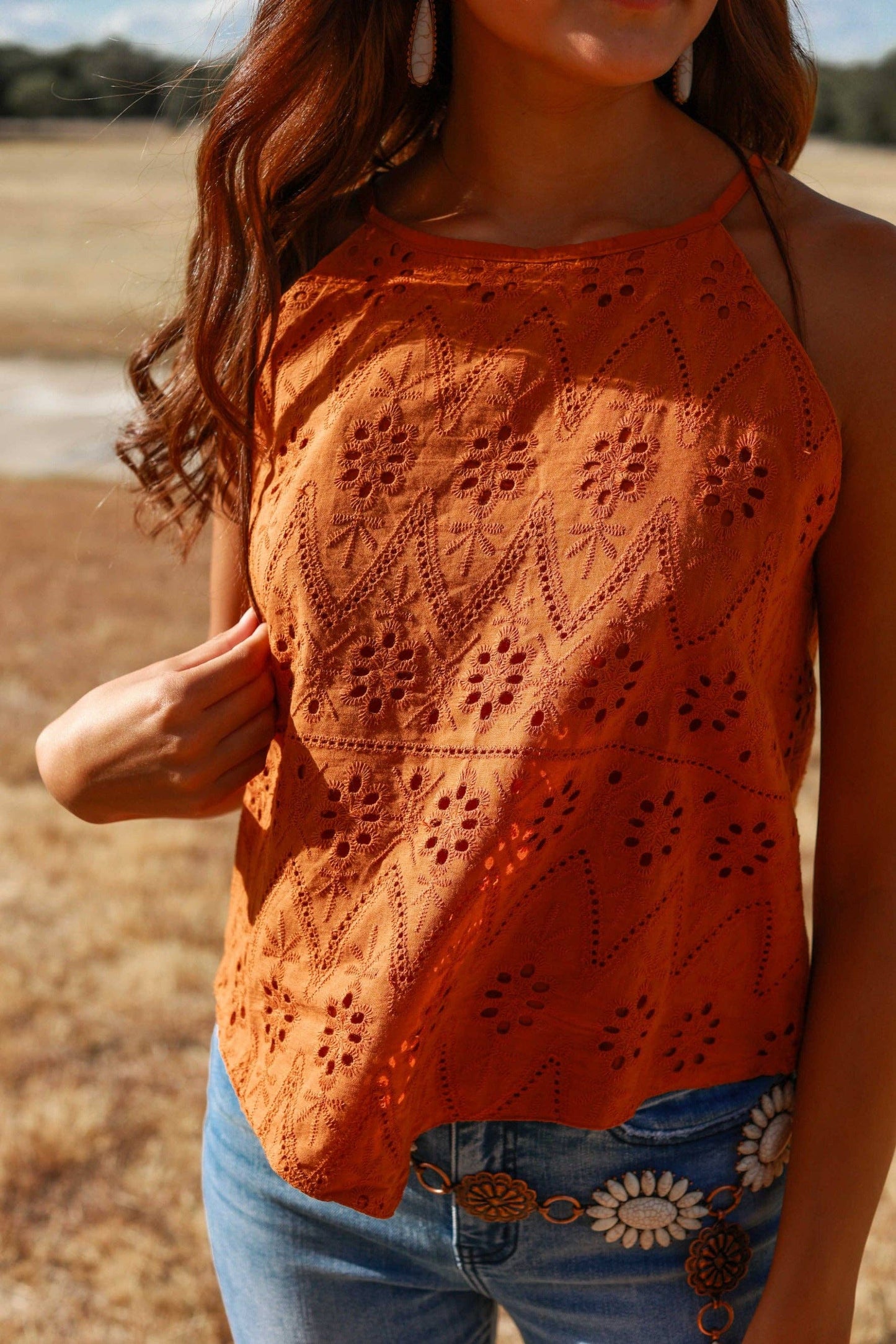 Rust Eyelet Top