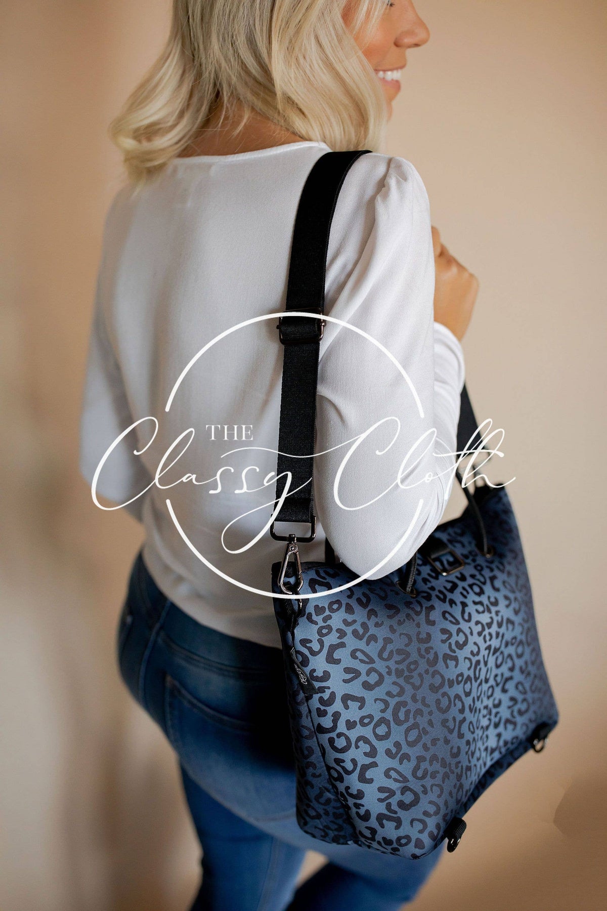 Neoprene Mini Carryall Tote - Black Leopard