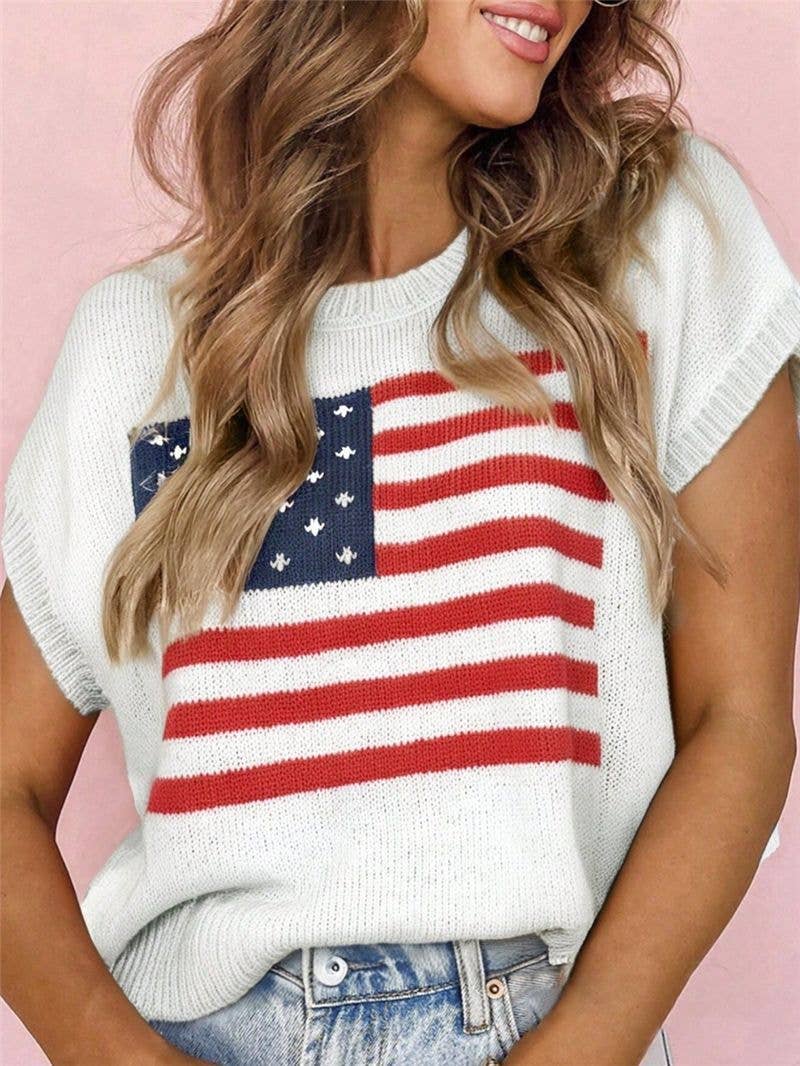 Cap Sleeve American Flag Sweater Vest