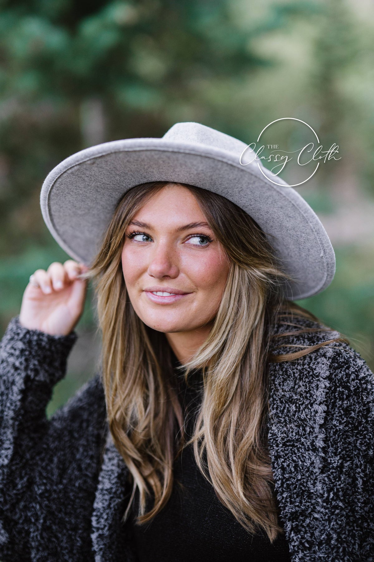 Wool Blend Wide Brim Western Hat - Grey