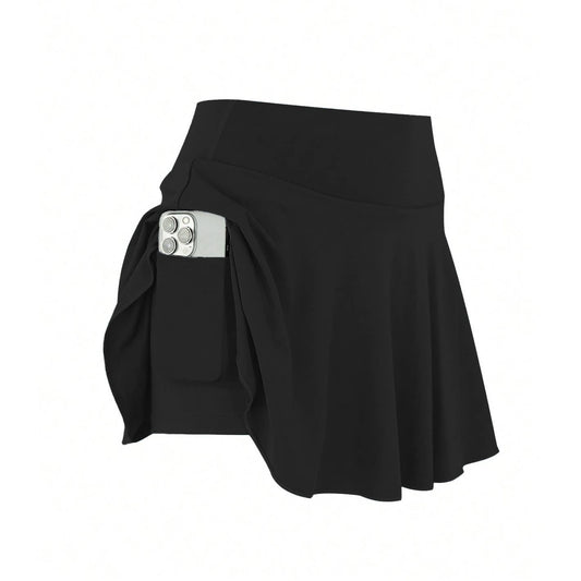 Pleated Tennis Skort Solid Golf Skirt Built-in Shorts