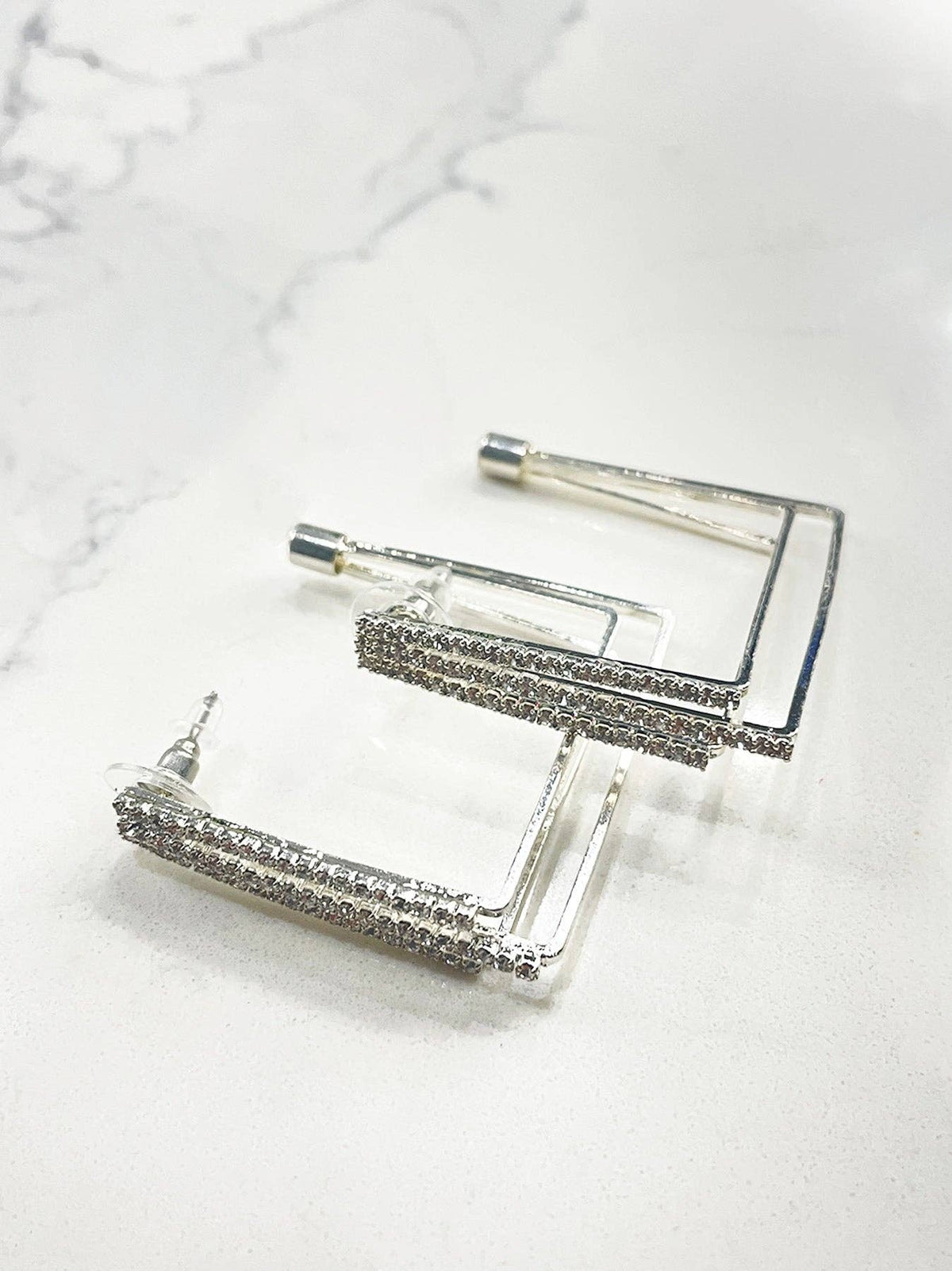 Square Hoops with Rhinestones Post Earrings - Silver – WandR